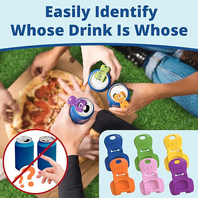 Complete Cover Easy Tab Opener New and Improved 6PK Beverage Barricade 2.0 by Avant Grub. Colorful Drink Can Protector Cap for Soda, Beer, Coke Shields From Bugs, Bees, Dust at the Party, BBQ, Beach