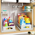 Under Sink Organizer, 2 Pack Height Adjustable Cabinet Organizer with Slide Out Drawer, Pull Out Under Sink Storage, Multi-Purpose 2 Tier Sink Shelves for Kitchen Bathroom Pantry (White, 2 Pack)
