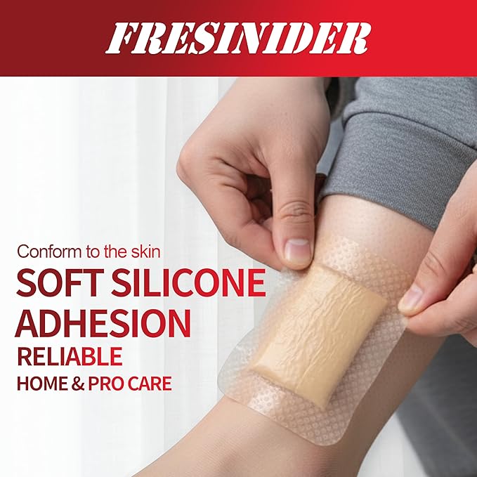 FRESINIDER Silicone Foam Dressing 3" x 4", 15 Pack – Soft Silicone Border Foam Dressing for Pressure Areas, Daily Wound Care & Post-Procedure Use – Absorbent, Breathable & Skin-Friendly
