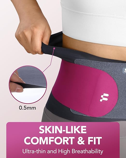 0.5mm Ultra Thin Back Brace for Women Men, 3D Lumbar Pad, Seamless Yoga Fabric, Lightweight Back Brace for Lower Back Pain Relief, Sciatica, Posture, Lifting, Wearg Under Clothes, Rose, XL