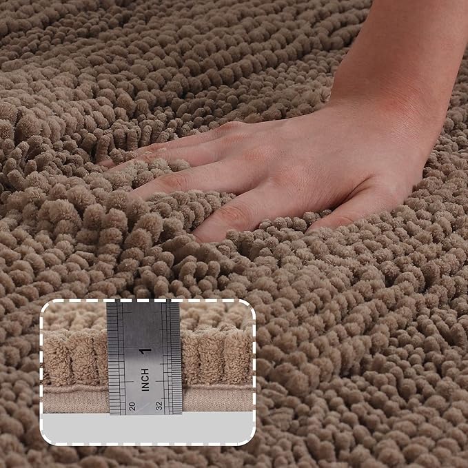 Turquoize Chenille Bath Rug - Shaggy Non Slip Mat for Bathroom - Extra Soft and Absorbent Area Rug, 24"x 36", Taupe Brown