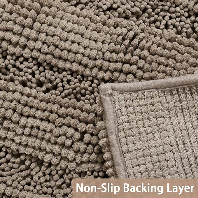 Turquoize Non-Slip Soft Chenille Bath Mat High Water Absorbent for Bath Room/Kitchen Machine-Washable, Perfect for Doormats,Tub,Size 47" X 17",Striped Pattern,Taupe