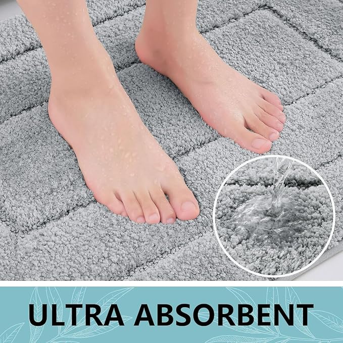 Buganda Bathroom Rugs, 44" x 24", Soft and Absorbent Microfiber Bath Rugs, Non-Slip Shaggy Shower Carpet, Machine Wash Dry Bath Mats for Bathroom Floor, Tub and Shower, Grey