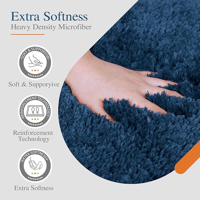 Walensee Large Bathroom Rug (24 x 72, Navy) Extra Soft and Absorbent Shaggy Bath Mat Machine Washable Microfiber Non Slip Luxury Floor Mat