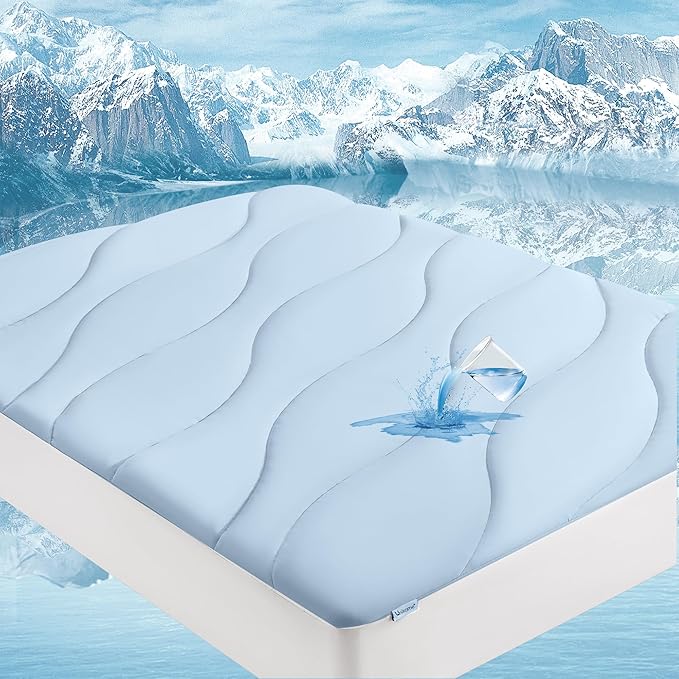 Unikome Ultra Soft Waterproof Mattress Pad King, Cooling Mattress Protector for Hot Sleepers, 5-Layers Noiseless Washable Mattress Cover with 8"-21" Deep Pocket (Light Blue, 78x80)