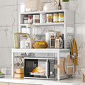 EnHomee Microwave Stand, 205LBS Microwave Shelf, Adjustable Countertop Shelf Heavy Duty 4-Tier with 9 Hooks for Kitchen Counter Organizer, Microwave Stand with Storage and Microwave Oven Rack (White)