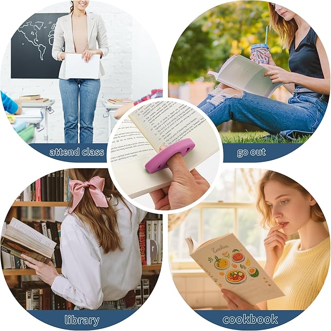Book Page Holder, 2 Pack Breathable Silicone Thumb Page Holder for Reading, Ideal Book Reader Gifts and Reading Accessories (Small Size, Pink - Purple)