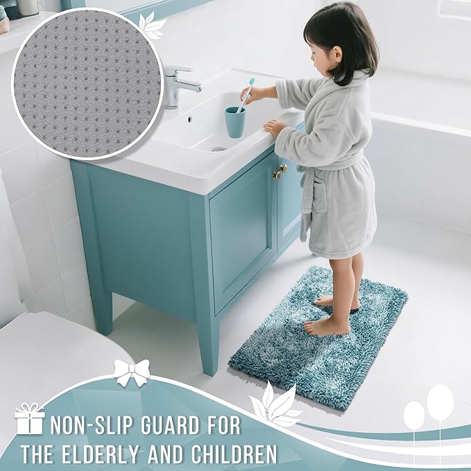 Yimobra Bathroom Rugs Sets 2 Piece, Soft Absorbent Bath Mat and U-Shaped Toilet Rug with Non Slip Backing, Luxury Shaggy Bath Mats for Bathroom, Machine Washable, 24"x17"+24"x20", Grayish Blue