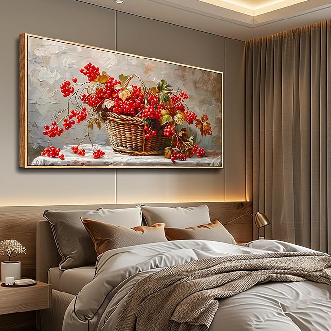 PHAOHUAXM Canvas Wall Decoration For Living Room Restaurant Wall Art For Office Bedroom Abstract Red Fruit Wall Decor Wooden Frame Printing Picture Artworks Mural Modern Home Decoration 20"X40"