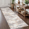 KOZYFLY Modern Abstract Hallway Runner Rug, 2x8 Kitchen Rugs Non-Slip Washable Soft Striped Kitchen Runner Rugs, Print Multi Grey Carpet Runner for Entryway Bathroom Laundry Room Foyer