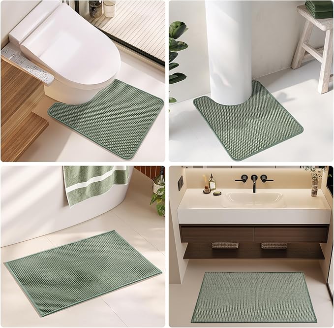 Bathroom Runner Rugs, Long Bath Mat Runner Washable Thin Quick Dry Low Pile Bathroom Runner Rugs Non Slip, Sage Green 16"x60"