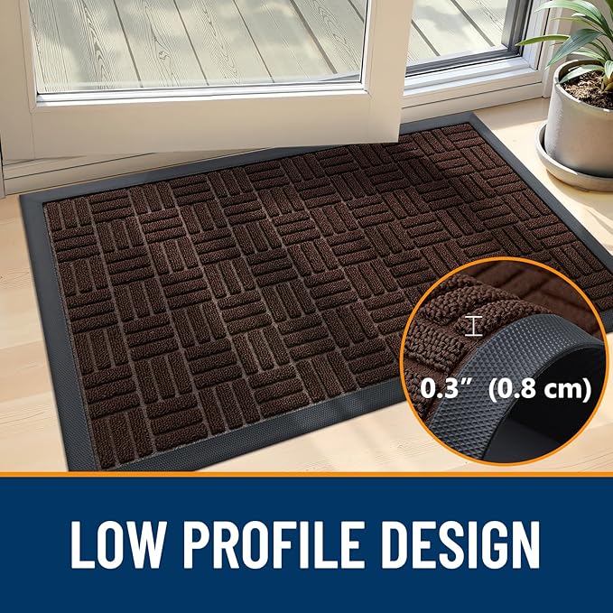 OLANLY Front Door Mat Outside Entrance 59x23, Absorbent, Heavy Duty Sturdy Natural Rubber Doormat Indoor Outdoor, Stain and Fade Resistant, Non-Slip Backing Low Profile Floor Mat for Entryway, Brown