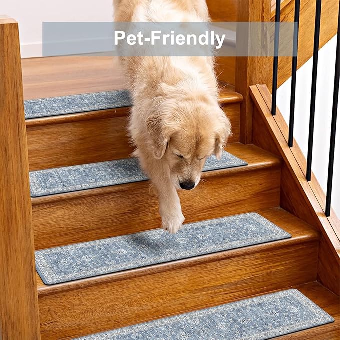 OJIA Stair Treads for Wooden Steps Indoor Washable Stair Carpet Non-Slip 15PCS 30"x8" Rubber Backing Stair Mats Stair Runners for Kids, Elders and Dogs, Staircase Step Treads Stair Covers