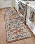 DEXI Kitchen Floor Mats Anti Fatigue, 23x86 Large Long Cushioned Vintage Runner Rug Waterproof, Standing Comfort Memory Foam Padded for Front Sink Laundry Office, Reddish Brown
