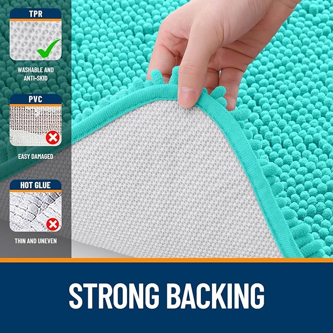 OLANLY Bathroom Rugs Sets 3 Piece, Soft Absorbent Chenille Bath Mats and U-Shaped Contour Toilet Rug, Quick Dry, Home Decor Accessories, Bath Mat Set for Bathroom (36"x24"+24"x16"+24"x20", Teal)
