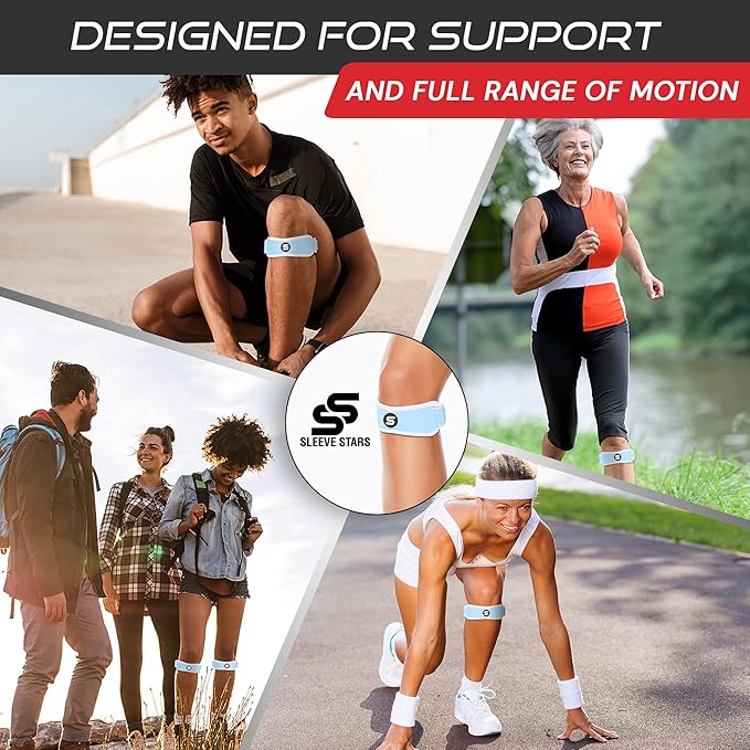 Sleeve Stars Swedish Brand Patellar Tendon Support Strap for Women & Men Effective Osgood Schlatter Knee Brace Youth & Kids Knee Brace with 3 Adjustable Length fits 12"-24" (Single/Light Blue/Adult)