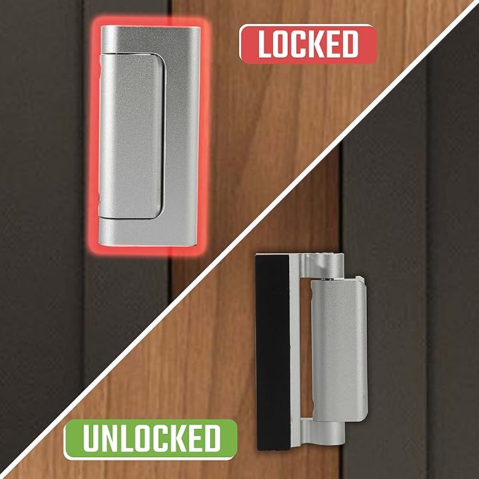 5PACK Home Security Door Reinforcement Lock Childproof, Add High Security to Home Prevent Unauthorized Entry, Aluminum Construction Finish, Frame Lock, Silver