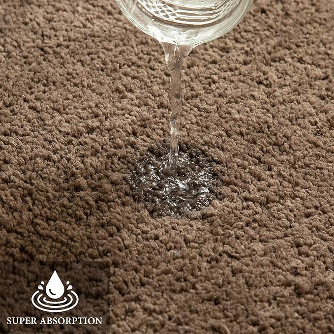 MIULEE Microfiber Toilet Bath Mat U-Shaped Contour Shaggy Bathroom Rugs Non Slip Extra Thick Soft Bath Rug Absorbent Water for Bathroom Commode Machine Washable(20x24 Inch, Light Brown)