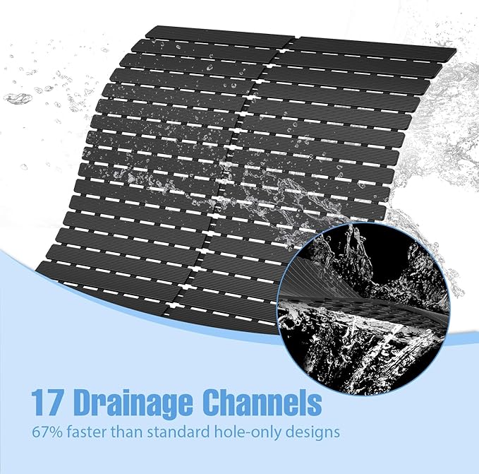 Shower Mat Non-Slip Bath Mat for Tub and Shower Stall,200+ Suction Cups with Drain Holes, Quick Dry Machine Washable, Extra Grip for Stand Up Showers, Bathroom Essentials 24x24 Inch(Black)