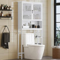 Over The Toilet Storage Cabinet, Bamboo Over Toilet Bathroom Organizer Cabinet with 2 Doors, Freestanding Home Space Save Toilet Rack for Restroom, Bathroom, Laundry, White
