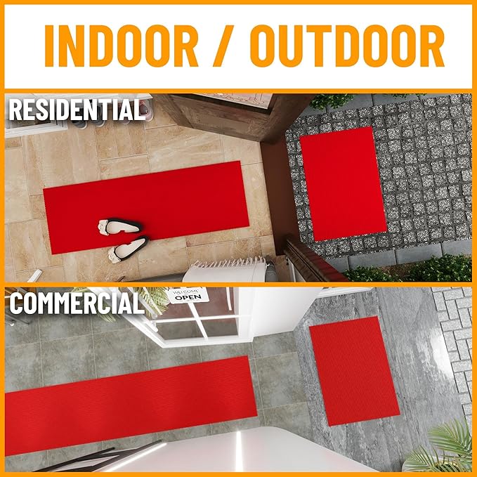 Ottomanson 3'11" x 37' Hallway Runner with Scraper Pile - Extra Durable Non-Slip Rug Mat for Indoor & Outdoor Use - Ideal for Kitchen, Entryway & Garage - High-Traffic Carpet, Red