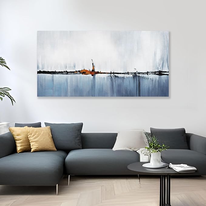 Abstract Wall Decor Modern Abstract Wall Art Blue and White Pictures Canvas Art Wall Decor Framed Artwork for Living Room Bedroom Dining Room Home Office Decor 29"x58"