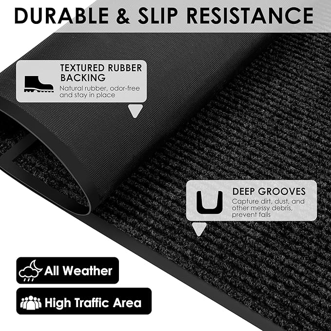 4′ x 20′ Front Door Mat Indoor Outdoor Entrance, Commercial Floor Mat Heavy Duty Dirt Trapper Entryway Doormat, Custom Size Non Slip Rubber Backing Welcome mat, Door Mat for High Traffic Area