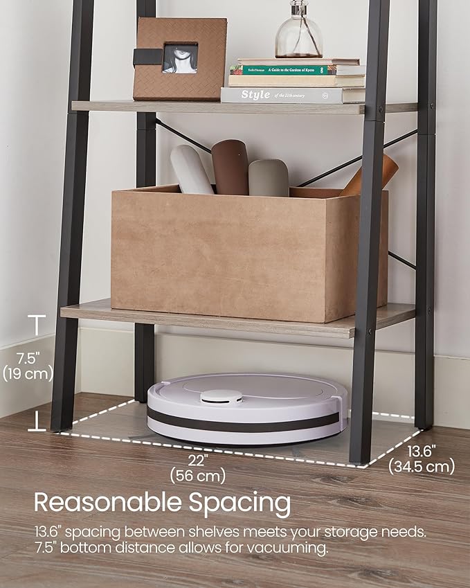 VASAGLE Ladder Shelf, 4-Tier Bookshelf, Storage Rack, Bookcase with Steel Frame, for Living Room, Home Office, Kitchen, Bedroom, Industrial Style, Heather Greige and Ink Black ULLS44MB