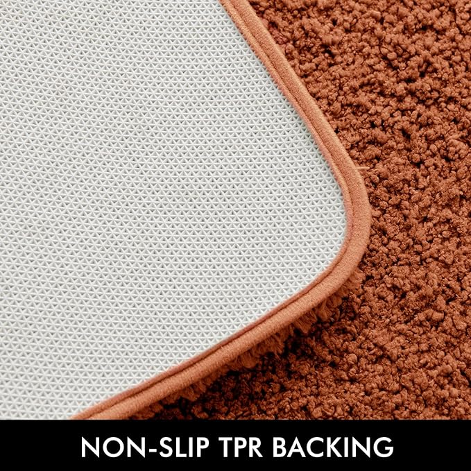 MIULEE Burnt Orange Microfiber Toilet Bath Mat U-Shaped Contour Shaggy Bathroom Rugs Non Slip Extra Thick Soft Bath Rug Absorbent Water for Bathroom Commode Machine Washable(20x24 Inch)