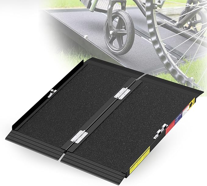 1.9 FT Portable Wheelchair Ramp with Quick-Lock, Black Seamless Non-Slip Aluminum Folding Handicap Ramp,Threshold Ramp for Doorways, Wheel Chair Ramp for Home Steps, Loading Dock Plates