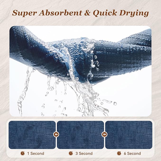 AMOAMI Bath Mat Non Slip Super Absorbent Quick Dry Bath Mats for Bathroom Floor Rubber Backing Washable Bathroom Rugs Modern Woven Jacquard Mat, Beside Tub Bath Rugs, 20" x 32", Blue