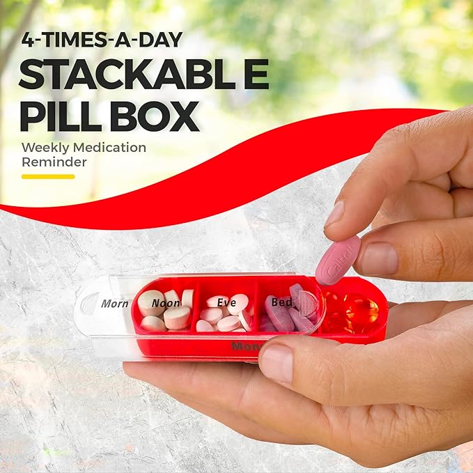 MEDca Weekly Pill Organizer, Four Times-a-Day, Pack of 2 Dispensers with Stackable AM/PM Compartments