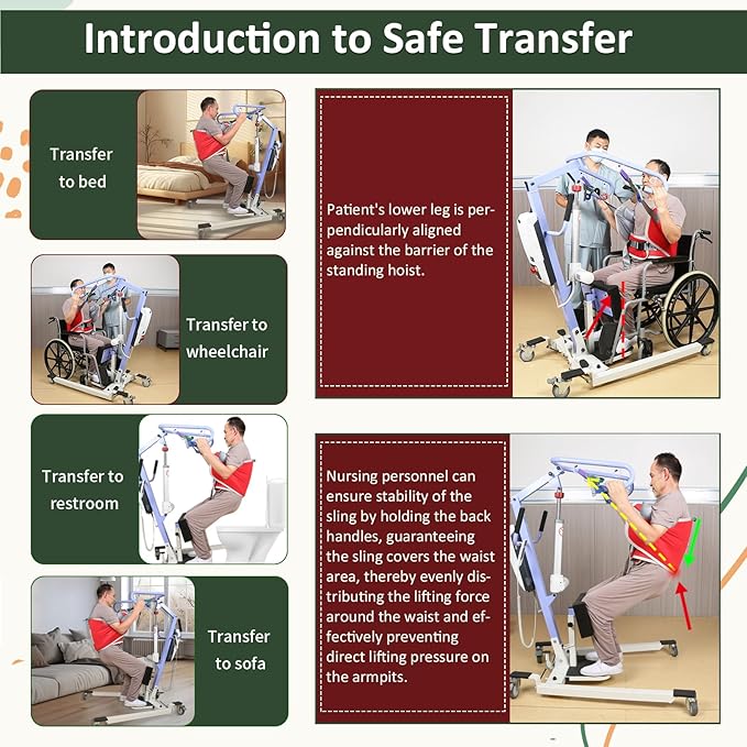Sit to Stand Lift Patient Aid Padded Sling and Stand Assist with Back Support,Patient Lift Sling Works with Most Mobility Aids & Equipment (Large-Red)