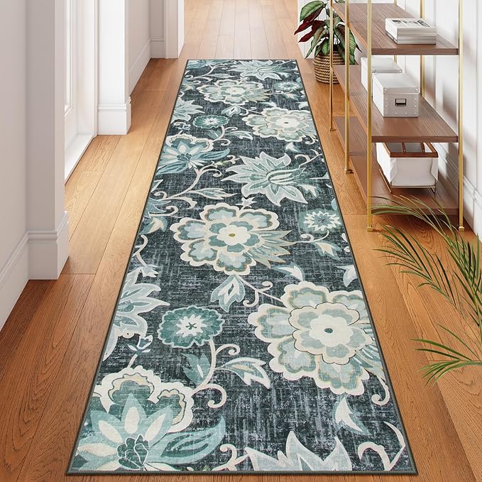 Beeiva Floral Kitchen Runner Rug, 2.5x10 Runner Rug Vintage Blue Rug Runners for Hallways, Kitchen Rugs Non Slip Washable Paisley Stair Print Runner Carpet for Entryway Laundry Room