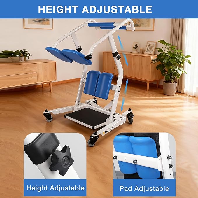 Stand Assist Lift – Sit to Stand Patient Transfer Chair for Elderly & Disabled, 400 lbs Capacity Lift Aid with Adjustable Height – Home & Nursing Care Mobility Support,Blue