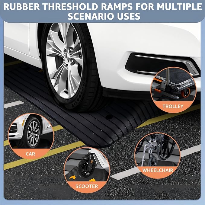 4" Rise Rubber Threshold Ramp, 35.5" Wide Non-Slip Wheelchair Ramp for Doorway, 33069 lbs Capacity Curb Ramp for Wheelchairs, Scooters, Power Chairs & Walkers