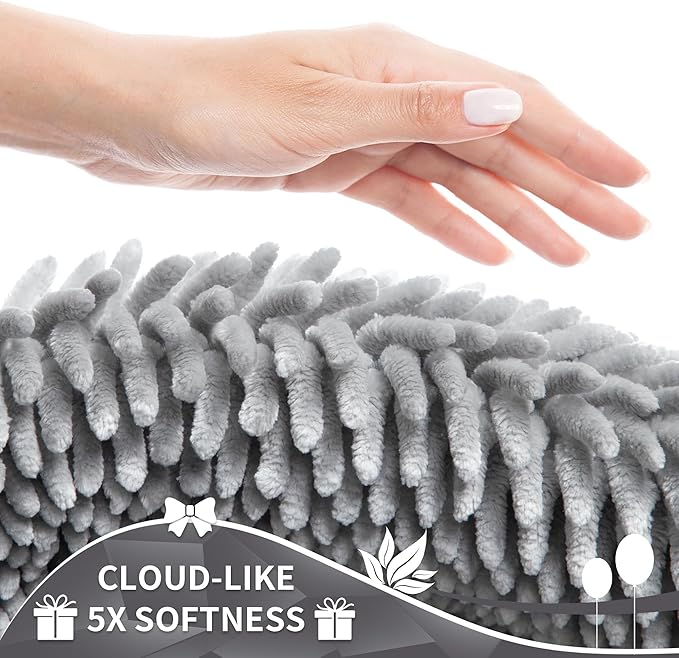 Yimobra Bathroom Rug Set 2 Piece, Luxury Shaggy Bath Mat Set with Non Slip Backing, Ultra Soft & Absorbent Mats for Bathroom Floor, Machine Washable, 31.5"x20"+24"x17", Light Grey