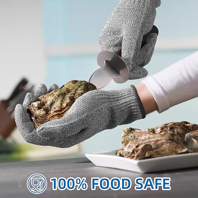 Schwer 10 Pairs ANSI A9 Cut Resistant Gloves, Food Grade Reliable Cutting Glove, Mandoline Glove for Kitchen Meat Cutting, Oyster Shucking, Fish Fillet Processing, Non-PFAS, PR1501-G, L