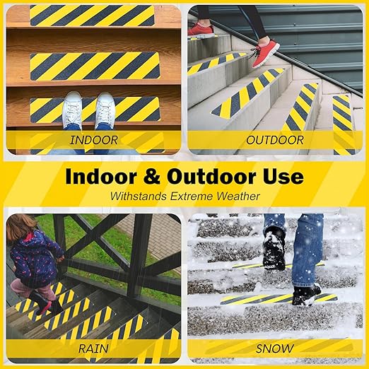 S&X S680 Anti Slip Stair Treads 6" x 30", 10-Pack Pre-Cut Black/Yellow Caution Non Slip Safety Tape Strips for Outdoor Stair Treads, Wooden Steps & Exterior Grips