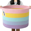 Large Storage Basket with Handle,19.7" L x 19.7" W x 13" H Blanket Basket Storage Bins for Organizing,65L Cotton Rope Woven Baskets for Living Room, Nursery ,Bedroom,Colorful
