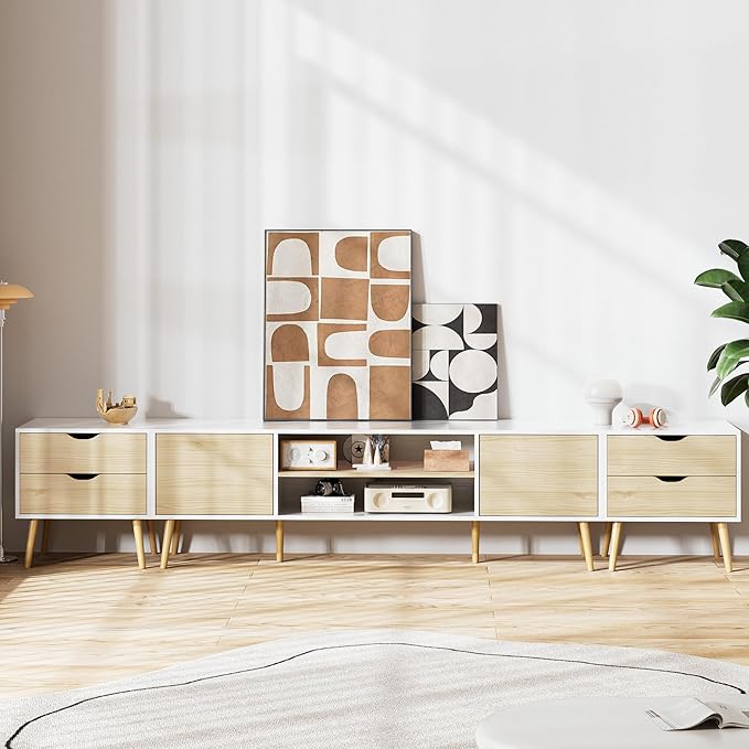 TV Stand for TVs up to 100 Inch, Entertainment Center for 85 95 100 inch TV Console Table with 2 Storage Cabinets and 4 Drawers for Living Room Bedroom