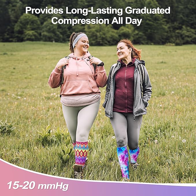 LEVSOX Plus Size Compression Socks for Women Men Wide Calf Extra Large 15-20 mmHg Knee High Sock for Nurses Pregnant Travel