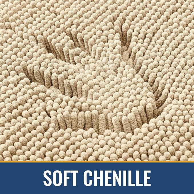 Arotive Bathroom Rugs 30x20, Extra Soft Absorbent Shaggy Chenille Bath Rugs, Machine Washable Rubber Backing Non-Slip Bath Mats for Bathroom Floor Tub and Shower, Home Decor Accessories, Beige