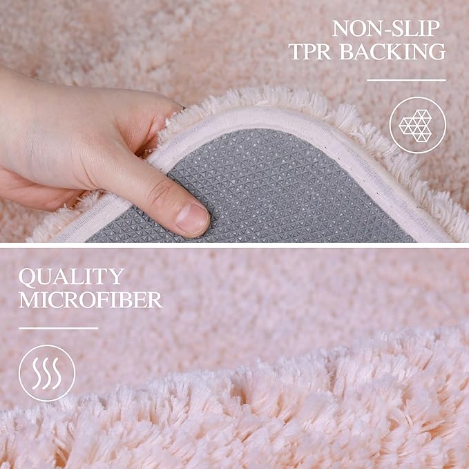 Walensee Contour Rug (20x24, Dusty Pink) Non Slip Bath Mat for Bathroom - Water Absorbent Soft Microfiber Shaggy Mat - Machine Washable U Shape Toilet Rug