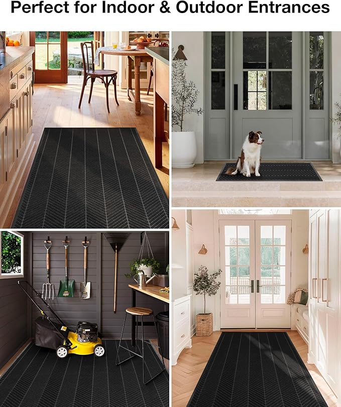 3′ x 5′ Heavy Duty Front Door Mat Indoor Outdoor Entrance, Easy Clean Non-Slip All Weather Commercial Floor Mat for Entryway, No Curling Waterproof Porch Rug (36" x 60", Black)