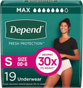 Depend Fresh Protection Adult Diapers, Incontinence & Postpartum Bladder Leak Underwear for Women, Disposable, Maximum, Small, Blush, 19 Count, Packaging May Vary