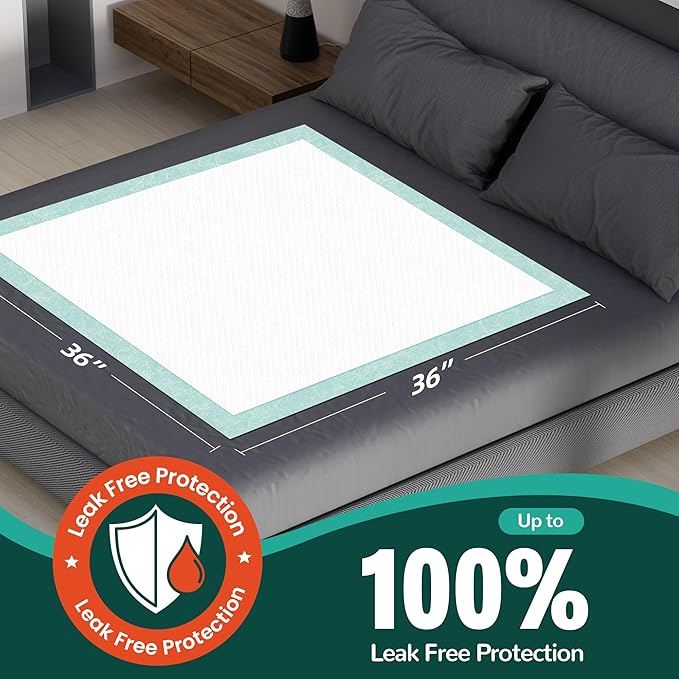 Bed Pads with Adhesive Strips 36''X36'', 30 Count | Extra Large XXL Underpads | Secure & Waterproof Chucks for Incontinence Care | for Adults, Seniors, Kids & Pets (115G Super Absorbent Pads)