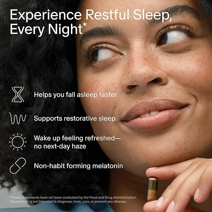 Seed PM-02 Sleep + Restore - Sleep Aid for Women & Men - Non-Habit Forming Bioidentical Melatonin & Ashwagandha - Vegan & Shelf-Stable - 30 Capsules (30-Day Supply)