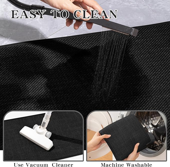 chakme Bathroom Rugs Mat 36x25, Ultra Thin Non Slip Bath Mat Large Quick Dry Absorbent Bath Mat for Bathroom Floor, (Black, 36"x25")