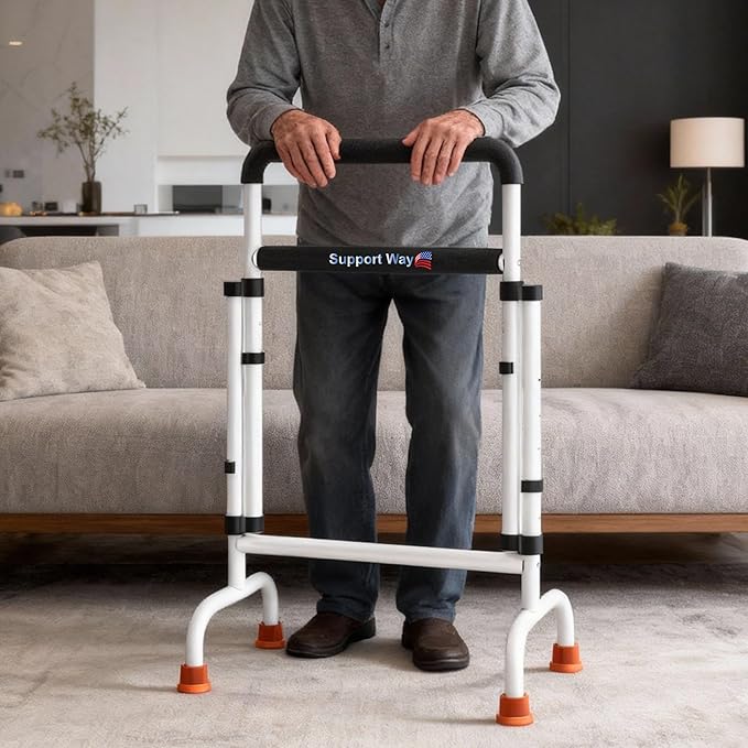 Stand Assist for Chair & Couch – Reinforced Dual-Tube Design, Height Adjustable Mobility Aid for Seniors, Lightweight Metal Frame with 600lb Capacity,White